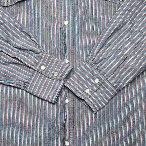 Western Plains Striped Pearl Snap Shirt Striped Long Sleeve Large - Picture 5 of 8